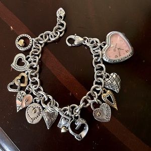 BRIGHTON POWER OF PINK BREAST CANCER SILVER  MEGA CHARM BRACELET WATCH
